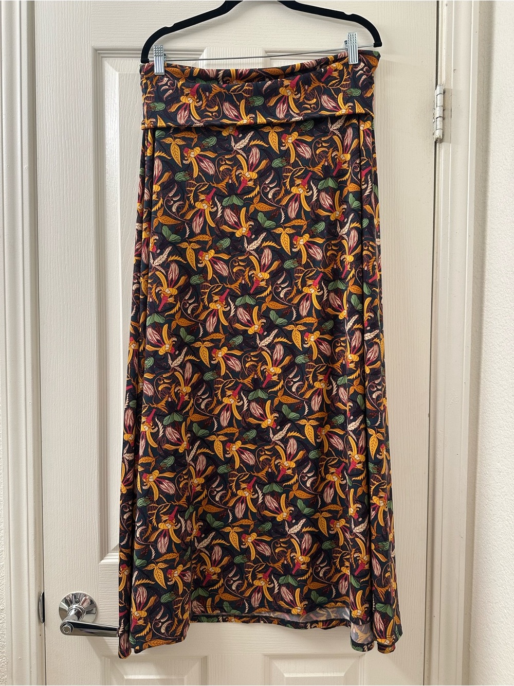 LuLaRoe Black Maxi Skirt with Yellow, Green & Pink Floral Print